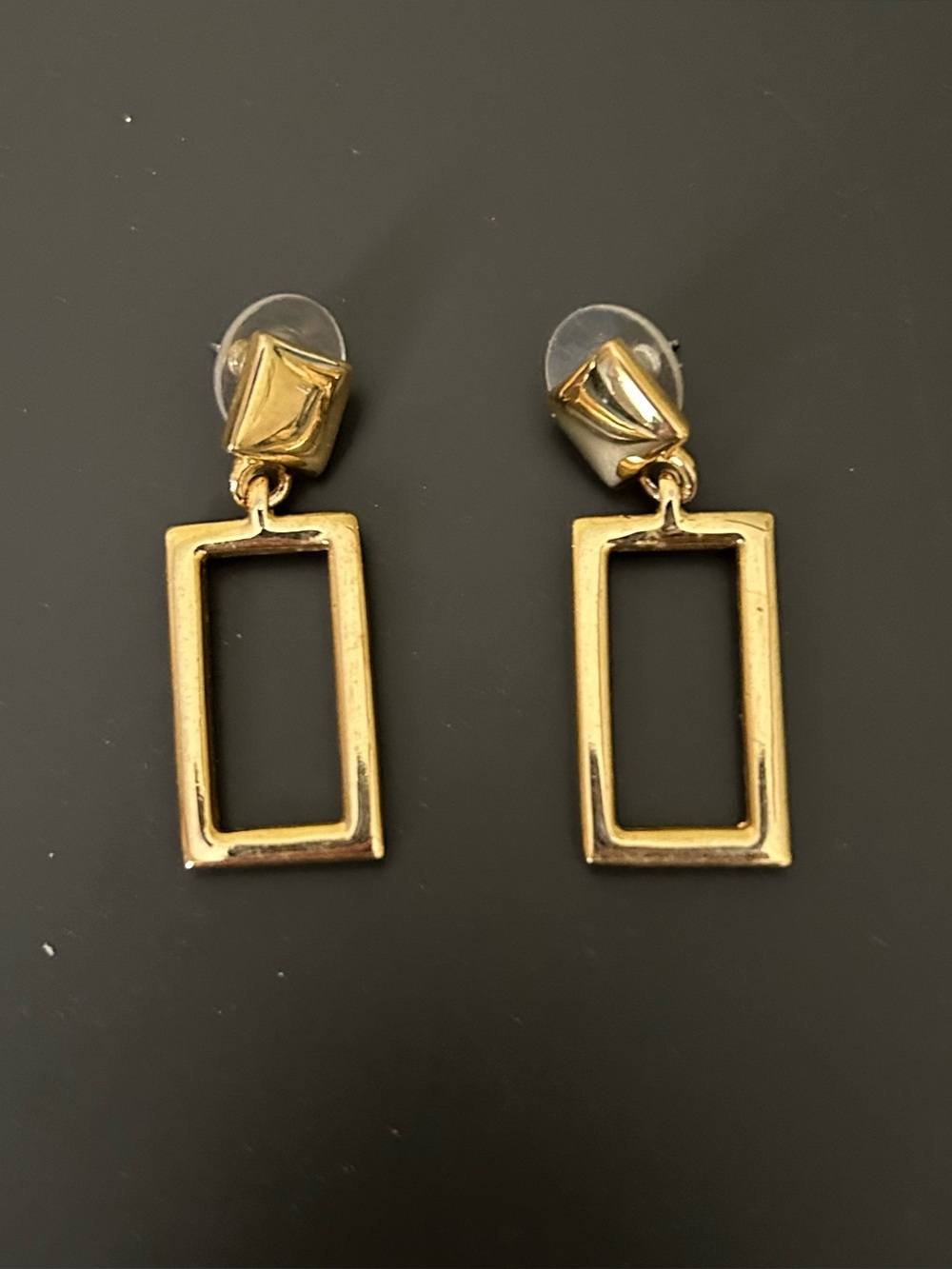 chic gold rectangle dangle earrings